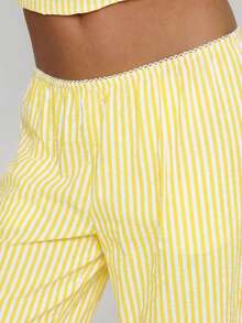 Spaghetti Strap Sexy Top, Button Design Striped Top & Wide Leg Pants Set, Energetic Graduation Outfit, College Style, Spring/Summer New Arrival - Yellowish-white - View 7