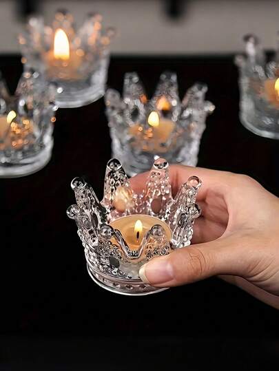 12/6/1pcs Set Crystal Crown Glass Candle Holder, Multi-Functional Aromatherapy Candle Holder, Perfect Jewelry Storage, Elegant Crown Shaped Glass Ashtray With Crystal Candle Holder And Jewelry Storage Function, Exquisite Glass Craftsmanship, High-End European-Style Car Interior Accessory
