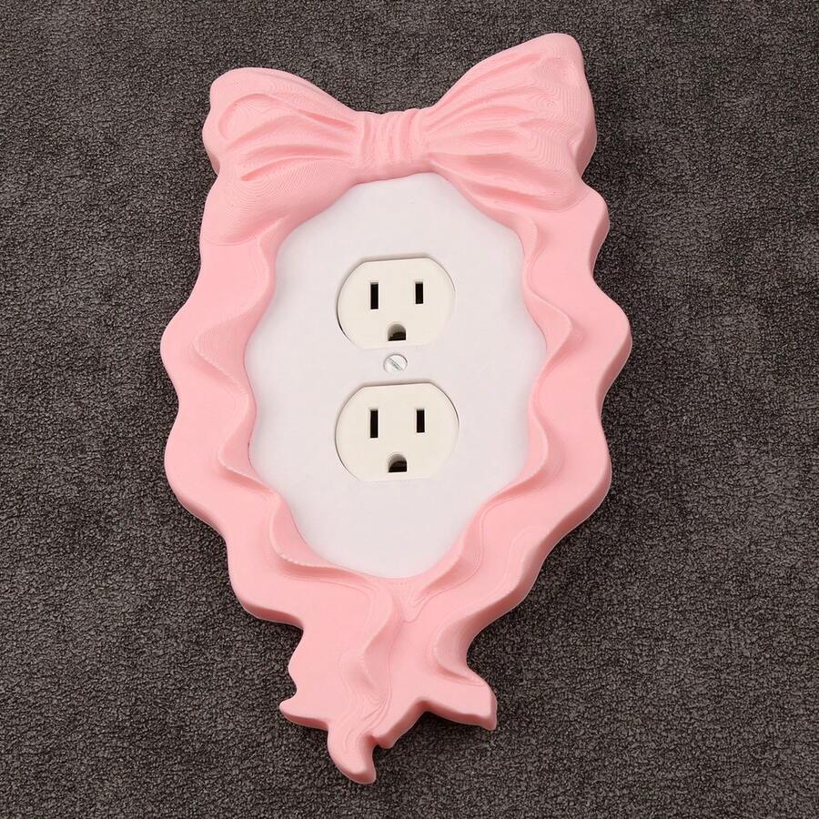1pc Lolita Style Pink Bow Switch Decorative Panel, Girly Lighting Wall Switch Cover, Home Wall Switch Beautifying Accessory - Multicolor - View 1