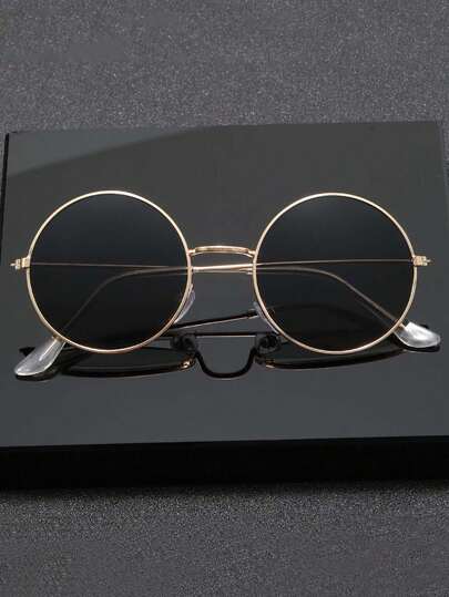 复古圆形反光眼镜，男女通用超轻平光镜片小圆框时尚眼镜