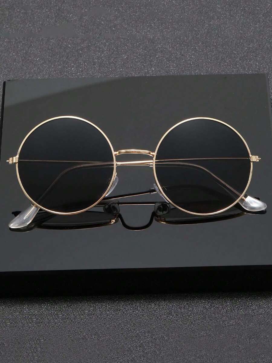 复古圆形反光眼镜，男女通用超轻平光镜片小圆框时尚眼镜 - 彩色 - 查看 1