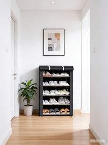 6-Tier Coffee Color Fabric Shoe Rack, Multi-Layer Steel Pipe Assembled Shoe Cabinet With Dust Cover - Multicolor - View 9