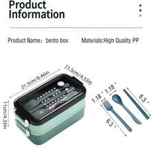 1 pieza Caja de almuerzo de plástico de doble capa con utensilios, apta para microondas, recipiente de alimentos a prueba de fugas, adecuada para el aula, campamento, picnic, cocina del hogar, regalo de Navidad, útiles escolares - Multicolor - Ver 6
