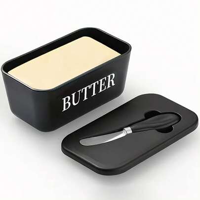 1pc Plastic Butter Dish With Butter Knife And Lid, Butter Storage Container For Kitchen Baking And Gifting, Sealed Butter Dish Can Be Placed On Counter Or In Fridge, Dishwasher