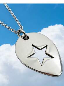 1 chiếc vòng cổ hình miếng gảy đàn guitar phong cách Punk và dây chuyền hình ngôi sao, thích hợp cho nam giới kết hợp với mặt dây chuyền hình ngôi sao - Bạc - Xem 2