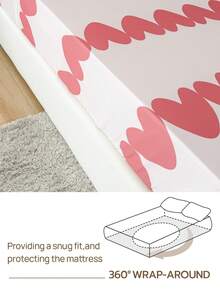 4件套心形蝴蝶结印花床上用品套装 - 轻盈透气粉色条纹床单套装（2个枕套+1个床单+1个床裙），浪漫爱情主题柔软床上用品，奢华酒店品质夏季床上用品，适用于单人床/双人床/大号床/特大号床，优雅的房间装饰，理想的礼物，居家和宿舍必备 - 彩色 - 查看 5