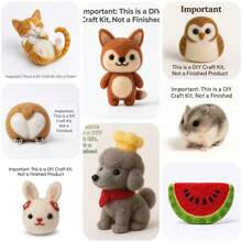 一套动物羊毛毡套装，适合初学者和成人，附带分步教程，包含猫头鹰/仓鼠/狗/猫/狐狸/兔子/西瓜等DIY羊毛毡作品，可爱有趣的家居装饰品，生日、情人节和圣诞节礼物 - 彩色 - 查看 2