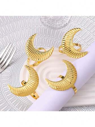 4/6个开斋节月亮餐巾环，经久耐用，经典斋月餐桌装饰，适用于斋月（开斋节）节日派对餐桌装饰、穆斯林主题派对装饰、日常家庭聚会、酒店餐桌中心装饰、宴会餐巾环。