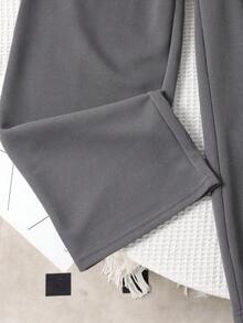 Teen Girl Casual Everyday Commute Letter Print Contrast Collar Short Sleeve Polo Shirt And Wide Leg Pants Set, Spring/Summer/Autumn - Dark Grey - View 6