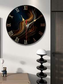 Relógio de Parede de Madeira com Tema de Arte Decorativa de Fluxo de Céu Estrelado de Mármore Azul Abstrato, Relógio de Parede Requintado de 10/12 Polegadas com Bateria, Decoração de Relógio de Parede para Quintal, Vila, Café, Casa, Loja, Cozinha, Casa de Campo, Oficina, Jardim, Hotel (Sem Bateria) - Multicolorido - Visão 7