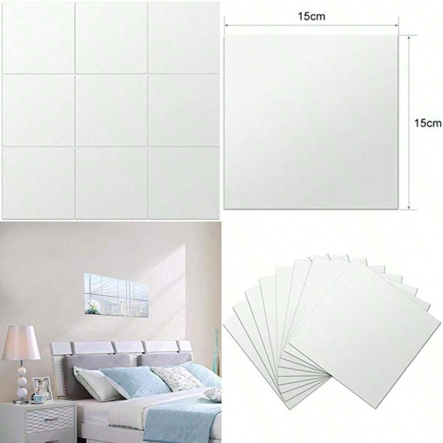 16 piezas DIY cuadrados pegatinas de espejo de pared 15 cm azulejos autoadhesivos hojas de espejo flexibles pegatinas de pared de espejo 3 D decoración de espejo para el hogar sala de estar decoración(default) - Multicolor - Ver 1