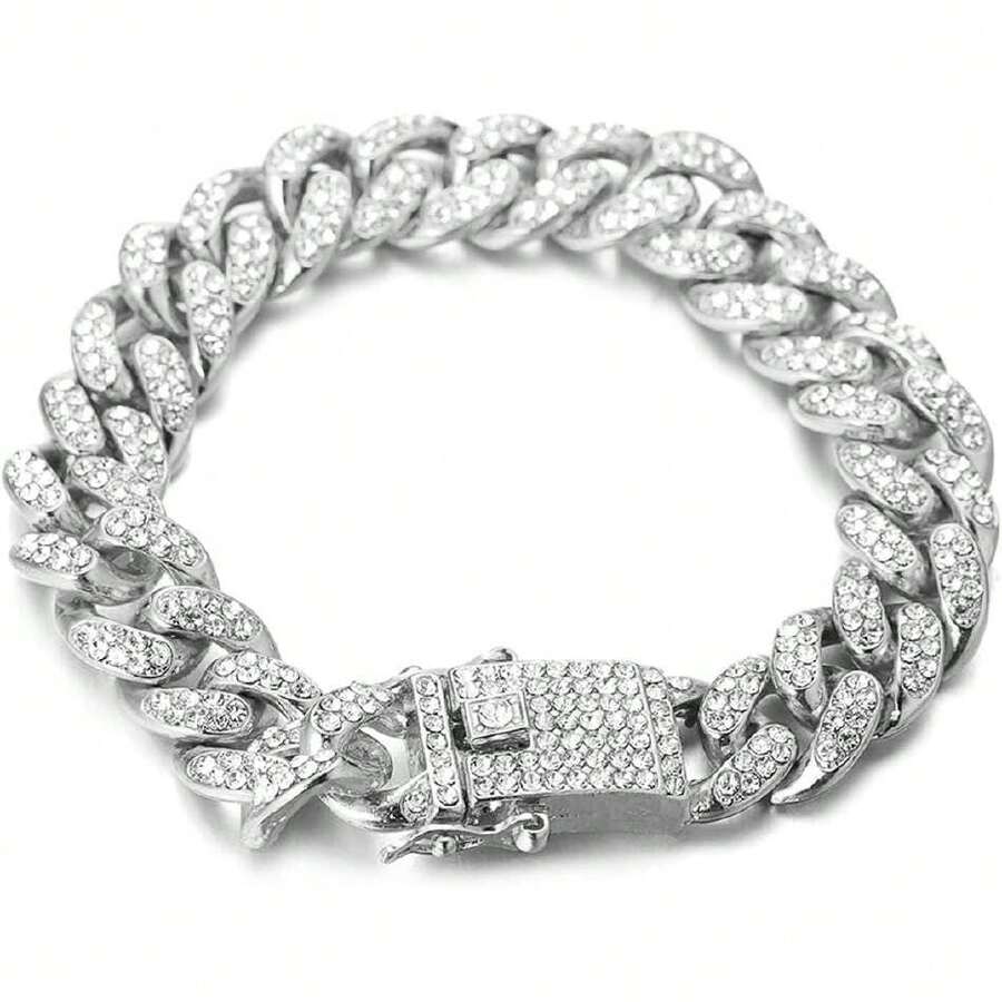 Halukakah - Men's 13mm Miami Style Gold Cuban Link Chain, 18K Plated/Platinum White Gold Finish, Full Set Of Diamond Cut Prongs, 38174493 - 紅色 - 查看 1