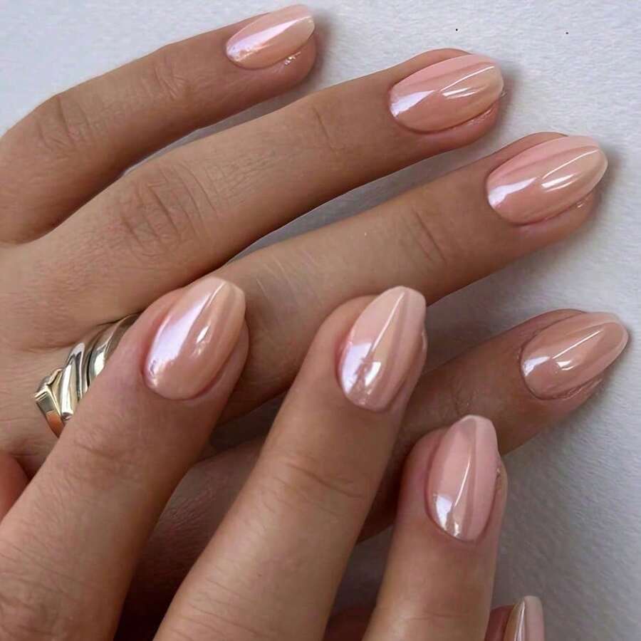 Goodliness24pcs Short Square Magic Mirror Pink Metal Sequin Tip Press-On False Nails Set Easy To Wear Nail Art - 2XB1-13244 - 查看 1