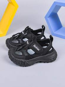 1双男童新款夏季沙滩鞋，PU材质软底时尚凉鞋，适合幼儿园穿着 - 黑色 - 查看 10