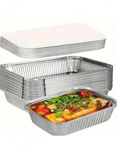 30pcs Disposable Aluminum Foil Pans, Suitable For Outdoor Barbecue; 20/10pcs Kitchen Steamer Boxes, Convenient And Practical; 1pc Practical And Clean (Lunch Box Without Lid)