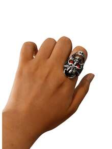 1枚朋克街头风骷髅龙头复古红眼嘻哈小众戒指，适合万圣节、音乐节、派对、街头哥特风，不锈钢电镀防水耐用男士戒指 - 骷髏龍頭男士戒指 - 查看 3