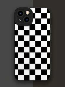 Checkerboard Phone Case, Checkerboard Phone Case, 360 Degree Protection, Lens Protection, Matte TPU Frosted Phone Case Compatible With IPhone & Galaxy, 16, 16 Pro Max, 16 Pro, 16 Plus, Phone Case, Case 17 Pro Max, Covers, Cute Phone Case - Black and White - View 2