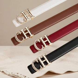 Cinturón para mujer - Hebilla dorada CH, accesorio versátil adecuado para vaqueros, vestidos, ropa casual y estilos urbanos | Adecuado para el uso diario, fiestas, bodas y talla grande