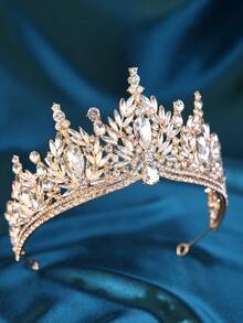 1件优雅奢华的巴洛克风格水钻皇冠头饰，新娘婚礼发饰，浪漫公主舞会派对皇冠，情人节配饰 - 金色 - 查看 7