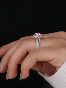 1pc 925 Sterling Silver Fashionable Triple Circle Love Ring, Valentine's Day, Christmas, Birthday Gift, Couple's Item, Elegant Pendant Style Women's Gift - 三線愛心 - 查看 4