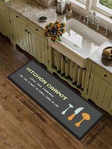 1 Set de Alfombra de Cocina y Utensilios de Gel de Sílice, con Colores Azul Suave y Naranja, Texto Decorativo "ALFOMBRA DE COCINA", Alfombra de Cocina de Lujo y de Moda, Acolchada Anti-Fatiga, Tela Superficial, Esponja Absorbente en el Medio, Goma Antideslizante en la Parte Inferior - Multicolor - Ver 12