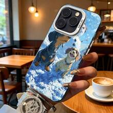 Funda de Teléfono Color Azul Patrón de Perros en la Nieve para iPhone 14 13 12 Pro Max y  Galaxy S23 S22 S21 Opción de Regalo Ideal para Todas las Estaciones - Negro - Ver 6