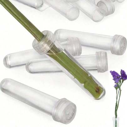 20pcs Transparent Leak-Proof Floral Water Tubes + Sealed Caps, Mother's Day Preserved Flower Freshness Saver, Spring/Summer Flower Arranging Tool, Graduation Party Decor, Home Decor, Wedding Centerpiece, Preserved Flower Vase Decor, Home Decoration