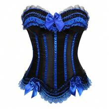 Jutrisujo Corsets For Women Tops Plus Size Stripe Lace Up Overbust Bustier ZipperLingerie Halloween Costumes - 8068-Blue - 查看 17