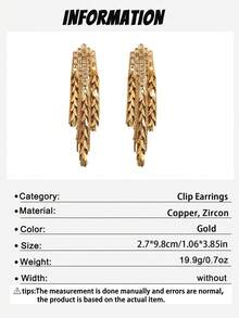 1对时尚立方氧化锆小麦耳夹及叶子流苏耳环，几何夹式耳环，女士派对首饰礼品 - clip - 查看 11