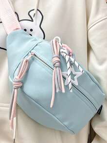 2026 New Fashion Campus Waist Bag, Pink & Blue Tassel Design, Adjustable Strap, Zipper Closure, Nylon Lining. Women's Summer Bag, Fashionable Messenger Bag, Women's Clutch Without Pendant - Multicolor - View 2