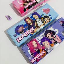 1个卡通KPOP文件盒，魔法少女组合文具盒，大容量双面磁扣带卷笔刀，卡通学生多功能铅笔盒 - 彩色 - 查看 7
