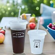 1个可爱便携式珍珠奶茶杯，带盖和吸管 - 防漏、可冷冻塑料咖啡杯，适合旅行、办公、露营 - 户外活动、健身的理想之选，16盎司和24盎司可选，可重复使用的塑料水瓶饮料杯 - 彩色 - 查看 6