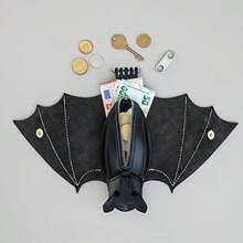 Handmade Gothic Style Bat Wing Coin Purse - Hand-Sewn Bat Wallet With Zipper Coin Pouch And Keychain Suitable For Bags And Belts - Fashion Accessory For Men Wallet Mini Wallet Purse Wallet Small Wallet Coin Wallet - Black - View 1