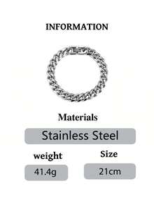 1条男士钛钢链手链，厚实朋克风抛光珠宝链手链 - 銀色 - 查看 9