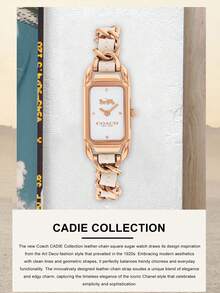 Coach Cadie Saddle Leather Chain Link Bracelet Ladies Watch - White - View 3