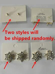 1pair Luxury Exaggerated Snowflake Shaped Rhinestone Stud Earrings For Women - Gold - View 3