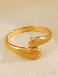 1枚女童可调节开口戒指，18K镀金不锈钢光滑蛇头设计，适合夏季海滩、日常佩戴，高端珠宝礼品 - 金色 - 查看 5