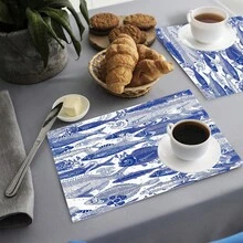1pc/4pcs/6pcs Geometric Fish School Pattern Linen Placemats, Suitable For Dining Table, All Season Decor, Modern Washable Table Mats, Room Decor, Coasters, Kitchen Dining Mats, Indoor Outdoor Party Decoration, Home Decor, Ideal Gift - Multicolor - View 7