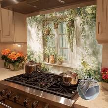 2D平面设计——简约风格，一面窗台绿植环绕，垂蔓藤蔓营造出宁静的乡村生活氛围。这款厨房墙贴易于粘贴，采用优质PVC材料制成。是家居装饰和现代厨房的理想之选。 - 彩色 - 查看 8