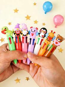 10支/套彩色卡通风格圆珠笔套装，四合一可爱笔，批量购买，萌萌爱心对话主题圆珠笔，生日派对、情人节礼物、课堂奖励、学校奖品、办公用品的理想之选 - 彩色 - 查看 7