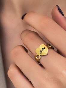Personalized Ring, Customized Letter Heart-Shaped Ring, Fashionable Flower Hollowed Out English Letter Opening Ring, Women's Versatile Ring, Unique Customized Gift