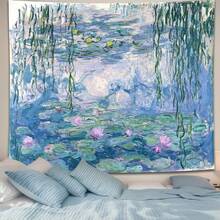 Waterlily Wall Tapestry, Green Floral Plant Art Poster For Bedroom Girls Boys, Small Nature Flower Pond Wall Hanging, Watercolor Tapestries For Living Room Dorm Decor 50"L X 60"W - 多色-7 - 查看 12