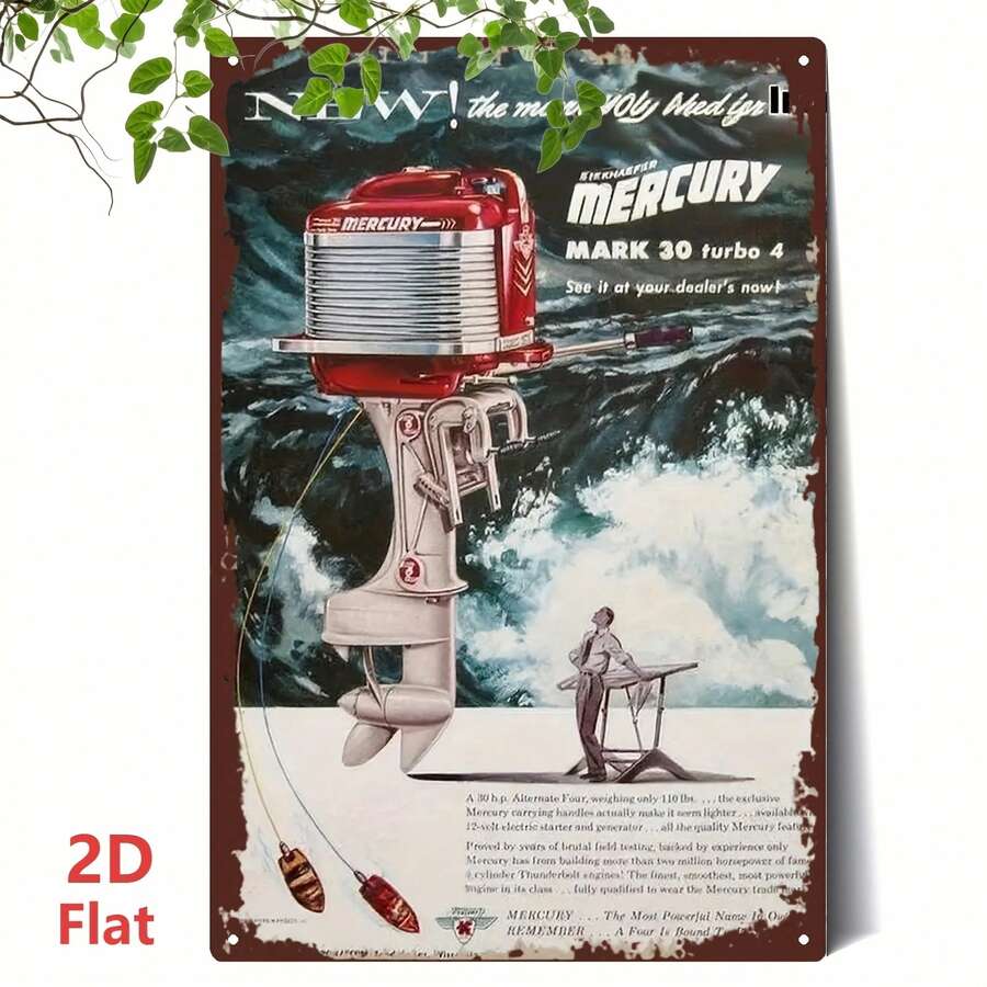 2D Flat, 1 Piece Vintage MERCURY Marine Engine Metal Tin Sign - Vintage Wall Art Decoration 20x 30cm / 8x12inch , Durable Iron Metal Sign Suitable For Garage, Bar, Cafe, Garden, Office - Unique Men's Holiday Gift, 2D Flat - 混合 - 查看 1