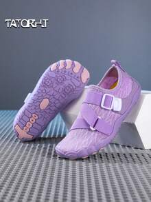 LOUN 1 Pair Kids' Summer Quick-Dry Fashionable Random Print Breathable Mesh Low-Top Slip-On Water Shoes With Hook And Loop, Boys' Barefoot Beach Swimming Shoes With Rubber Soles For Outdoor Cycling, Indoor Fitness Yoga Running Jumping Rope - Mauve Purple - View 1