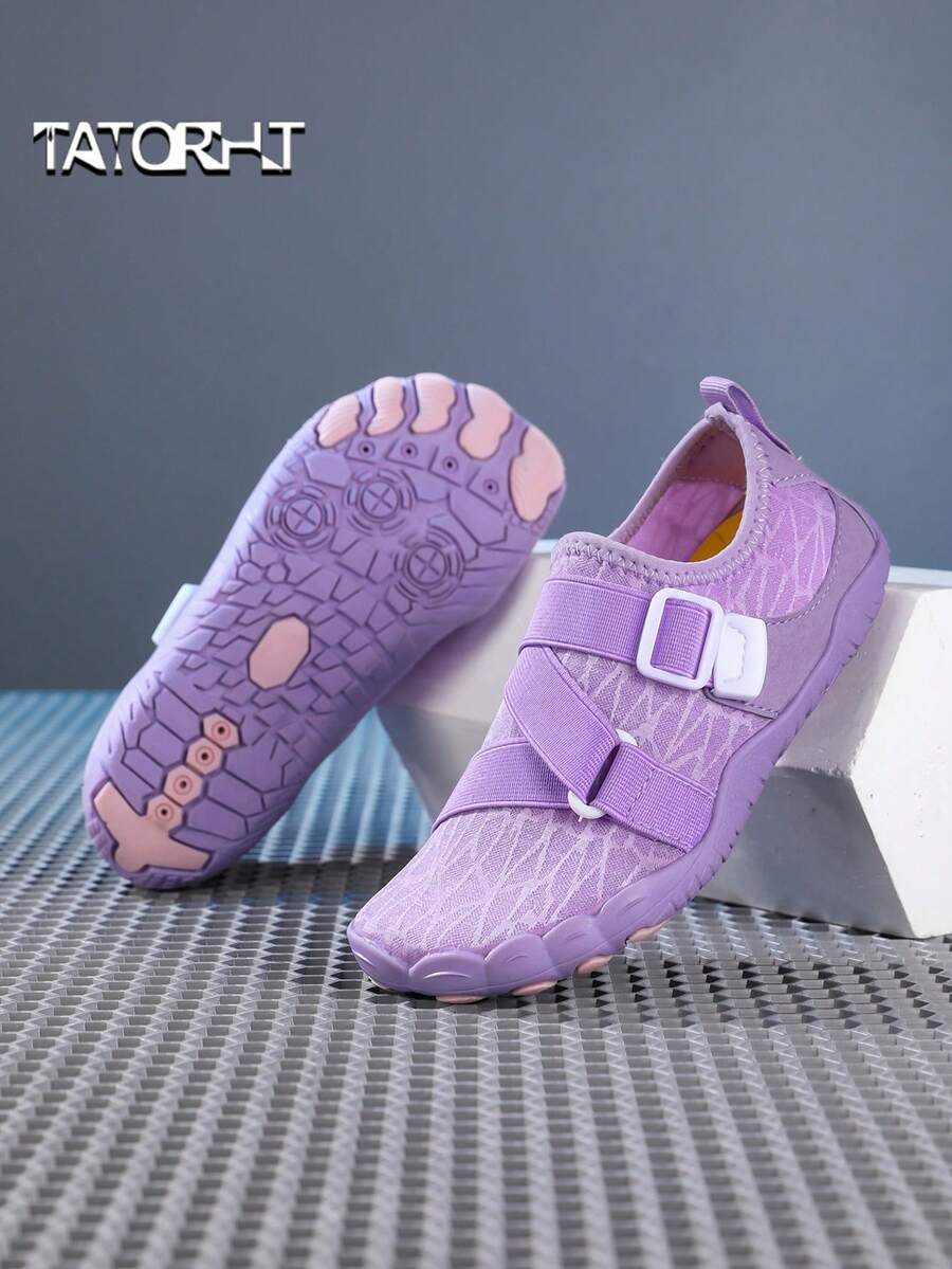 LOUN 1 Pair Kids' Summer Quick-Dry Fashionable Random Print Breathable Mesh Low-Top Slip-On Water Shoes With Hook And Loop, Boys' Barefoot Beach Swimming Shoes With Rubber Soles For Outdoor Cycling, Indoor Fitness Yoga Running Jumping Rope - Mauve Purple - View 1