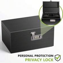 Large Bamboo Box With Combination Lock Decorative Box For Home Great Gift Choice Storage Lockbox With Storage Jar, Christmas Gifts For Men Women - 黑色 - 查看 4