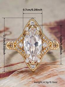 1 chiếc nhẫn đá Cubic Zirconia thanh lịch, kiểu dáng nữ, thích hợp cho đám cưới, lễ đính hôn, kỷ niệm, tiệc tùng và các dịp khác, cũng có thể là quà tặng ngày Valentine. - Vàng - Xem 7