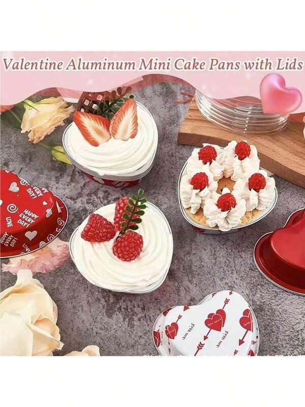 10/20/50pcs Valentine's Day Heart Shaped Aluminum Foil Cake Boxes, Baking, Oven, Grill, 3.4 Oz/100ml Heart Cake Boxes, Suitable For Valentine's Day, Mother's Day, Wedding Sets