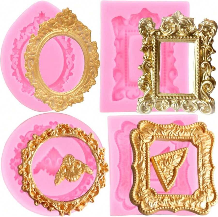 Mujiang Photo Frame Fondant Molds Picture Frames Silicone Mold Vintage Frame Molds For Cake Decorating Cupcake Topper Chocolate Candy Polymer Clay Set Of 4 - Màu A - Xem 1