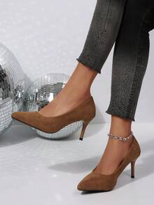 2026 Spring New Women's High Heel Pumps, Fashionable Minimalist Casual Lightweight, Solid Color Elegant Versatile Ladies' New Style - màu nâu - Xem 2